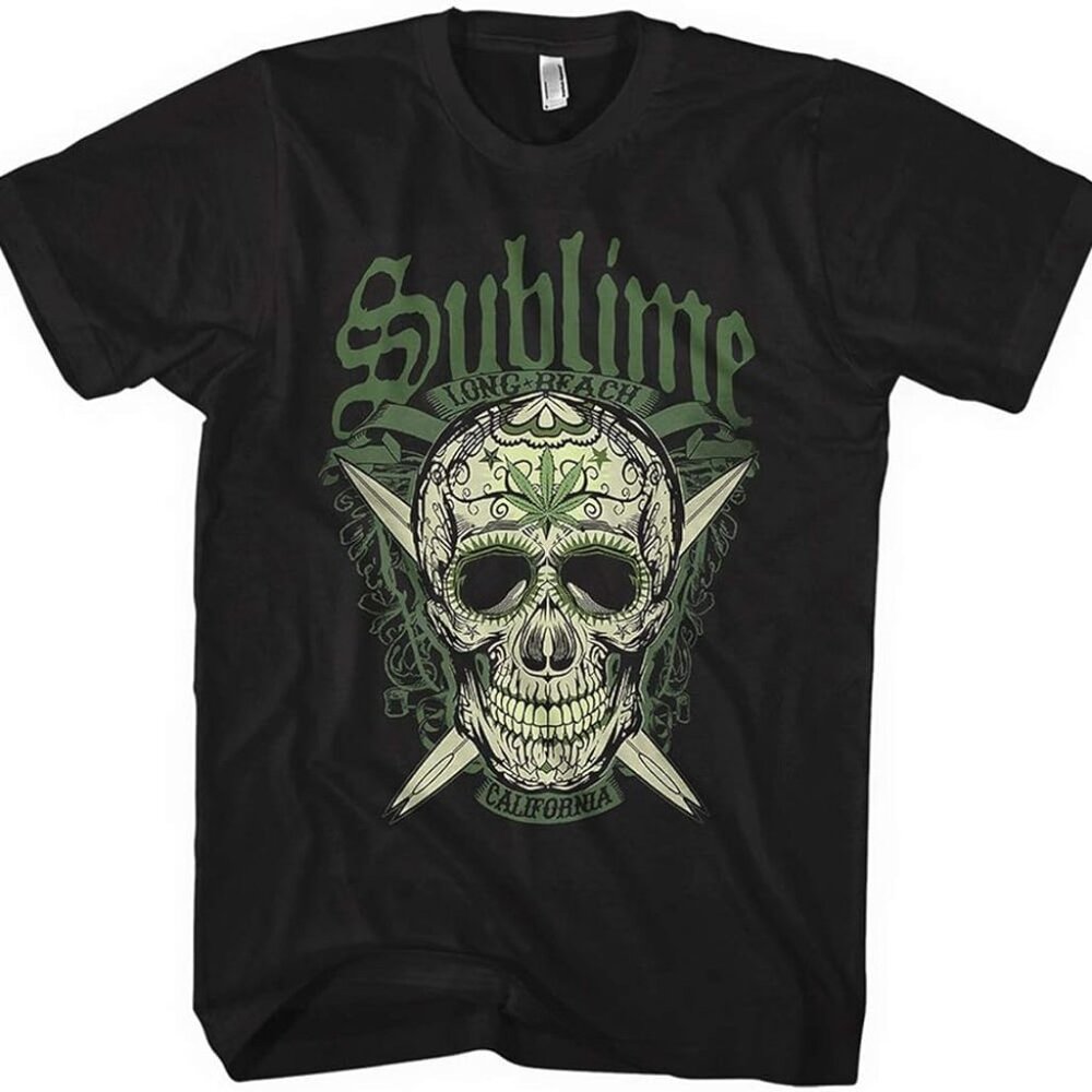 Sublime Long Beach California Skull Black Men's Large T-Shirt